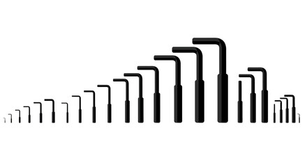 Graduated Array of Allen Wrenches in Various Sizes on White