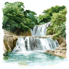 Naklejka premium Dunn?s River Falls. Dunn?s River Falls hand drawn watercolor illustration