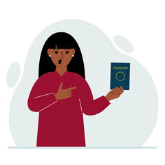 A woman holds a passport in his hand for verification. The concept of user control.