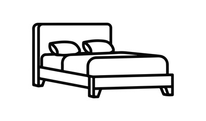 Simple hand drawn outline illustration of a double bed with pillows