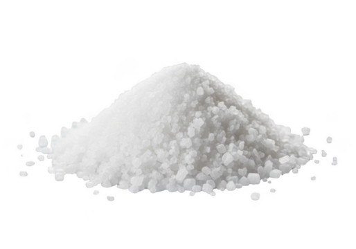 Pile of sea salt crystals, white isolated on transparent background