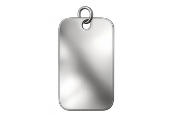 Blank metal dog tag or military badge pendant, shiny silver identification steel template with transparent background