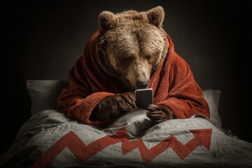 Cute bear's nighttime fright with a smartphone. Trading crypto guide. The dark reality behind crypto trading nobody wants to talk about. Cryptocurrency risks today. Is crypto legit.