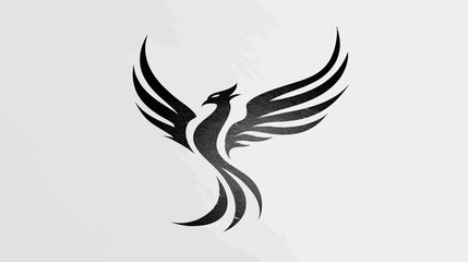 Fototapeta premium A stylized illustration of a bird with spread wings and flowing tail, against a textured gray background