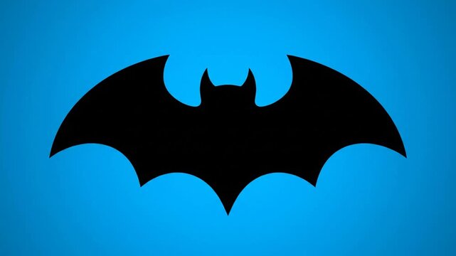 Striking black bat silhouette against a vibrant blue gradient background, symbolizing mystery and night