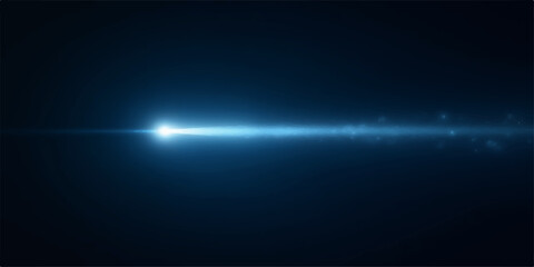 Bright blue horizontal light streak with lens flare against a dark background
