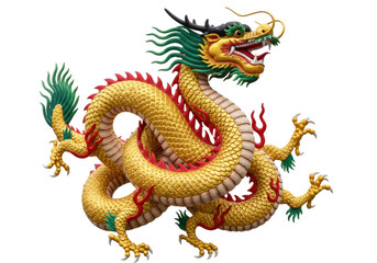 Fototapeta premium Isolated golden Chinese dragon statue, beautiful traditional sculpture for holiday decor