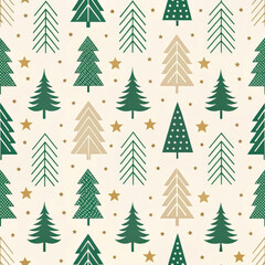 Obraz premium Colorful winter pattern displaying green and beige trees along with festive stars, perfect for New Year and Christmas celebrations in 2026. A cheerful backdrop for holiday joy