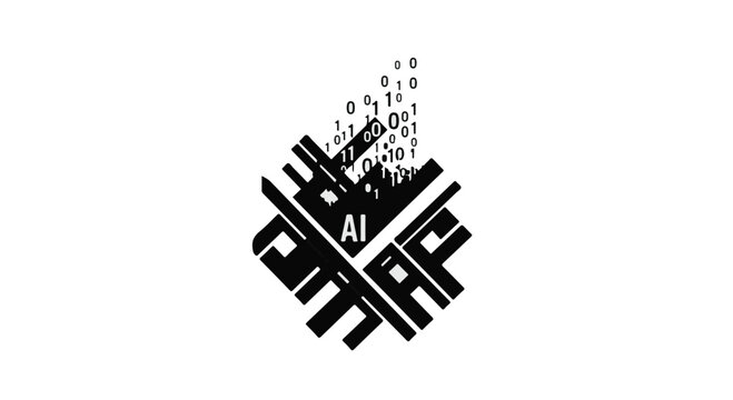 Abstract geometric design with AI and binary code elements, representing technology and innovation
