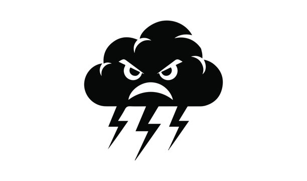 Angry black storm cloud with lightning bolts and menacing face