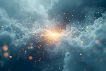 Bright Golden Explosion Amidst Dark Blue Ethereal Storm Clouds