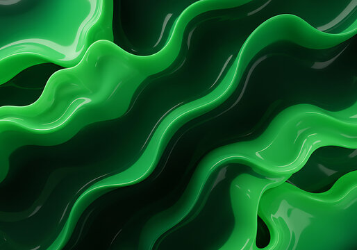 Elegant abstract background with smooth, transparent green waves and flowing layers on a dark backdrop. Modern design for corporate or luxury branding. - Powered by Adobe