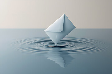 White Envelope Dropping into Water Creating Ripples and Reflection