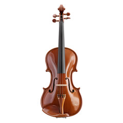 Obraz premium Elegant, glossy wooden violin or fiddle with a warm brown finish and black fingerboard, centered and isolated on a transparent background
