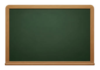 Realistic green chalkboard with wooden frame graphic element, school board illustration, presentation template, vector image, isolated on transparent background