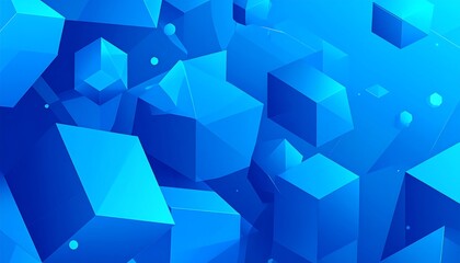 Abstract background with floating geometric shapes in various sizes and orientations, rendered in shades of blue