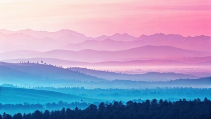 Dreamy mountain landscape with pastel sky at dusk