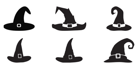Witch Hat Silhouette Pack – 6 Magical Halloween Icons with Buckles & Brim Variations