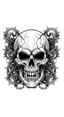 Intricate Skull Illustration with Thorny Vines - A Dark and Edgy Design.