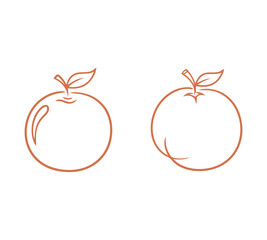 Continuous Line Art Drawing of Two Oranges with Leaves. Minimalist Contour Vector Icons of Citrus Fruit.