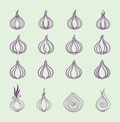 Onion Vegetable Minimalist One-Line Continuous Drawing Icons Set