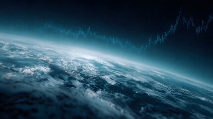 Global financial market data superimposed on Earth from space symbolizing economic trends and planetary interconnectedness