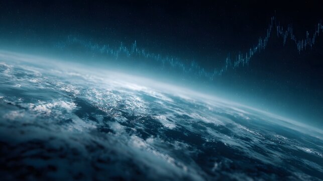 Global financial market data superimposed on Earth from space symbolizing economic trends and planetary interconnectedness