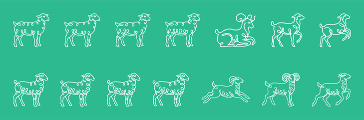 Sheep and Ram Zodiac Minimalist One-Line Continuous Drawing Icons