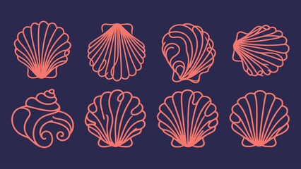 Scallop Seashell Ocean Minimalist One-Line Continuous Drawing Icons