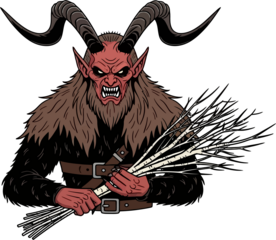 Krampus with Birch Branches Vector Illustration of a Mythical Alpine Christmas Creature