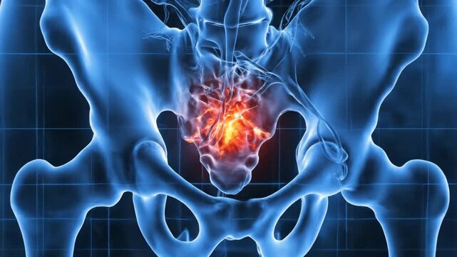 Medical Illustration of Sacroiliac Joint Pain and Inflammation.