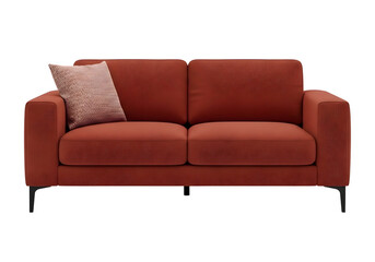 Modern orange sofa with patterned cushion isolated on transparent background