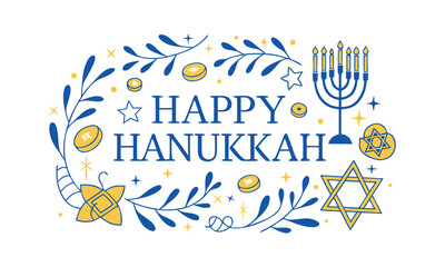 Happy Hanukkah Greeting Card Design Vector illustration, Hanukkah elements, easily editable.
