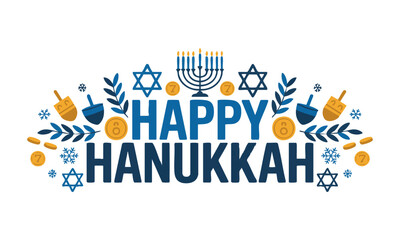 Festive Hanukkah Poster with Stars of David and Coins Vector illustration, Hanukkah elements, easily editable.