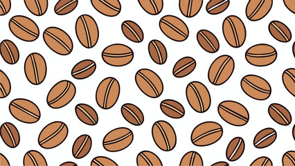 Seamless coffee beans pattern on a white background ideal for textile designs or restaurant decor