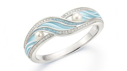 Elegant silver ring with pastel gemstone inlay and diamonds