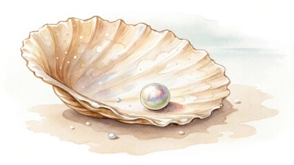 Single pearl resting inside an open seashell with gentle lighting