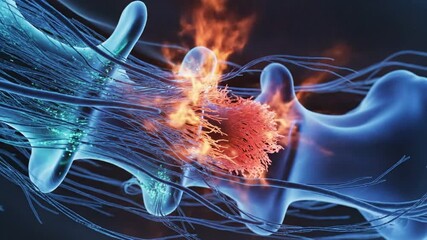 Medical Illustration of Spinal Cord Inflammation and Nerve Damage.