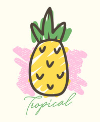 Tropical pineapple hand drawn vector ready for print on t-shirt and other uses.
