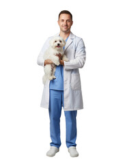 Veterinarian holding a small white dog
