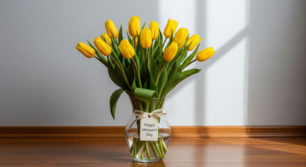 Radiant yellow tulips celebrating a special woman on her day, a vibrant floral arrangement for International Women's Day