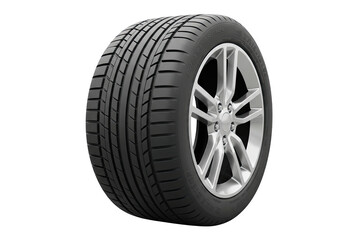 Obraz premium Realistic isolated car tire on white background, showing tread details, perfect for automotive and design projects