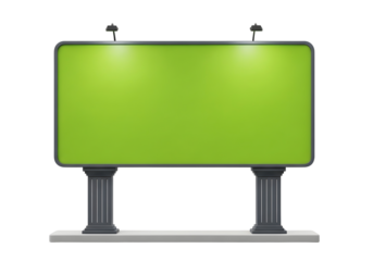 Blank green billboard with lights isolated on transparent background