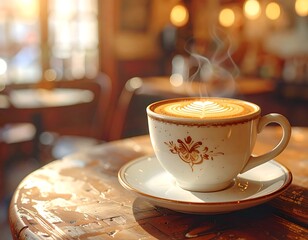 Warm Cappuccino Day Celebration with Steaming Latte Art in a Cafe