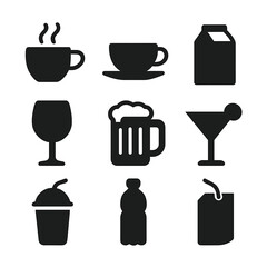 Obraz premium Silhouette icons of various drinkware in neat grid layout
