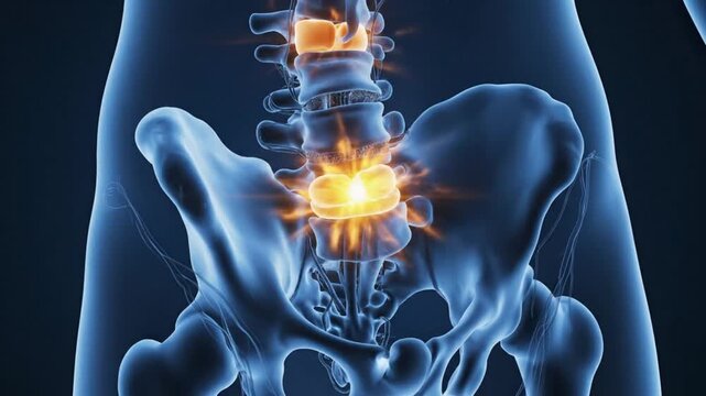 Medical Illustration of Spinal Pain and Lower Back Anatomy.