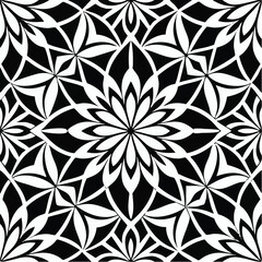 Monochrome floral kaleidoscope pattern with intricate symmetry and geometric design