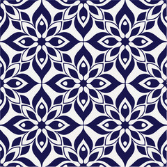 Elegant floral pattern with intricate blue blossoms on a pristine white background