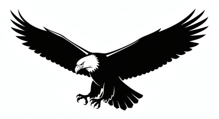 Obraz premium Aggressive Bald Eagle Flying Silhouette Vector