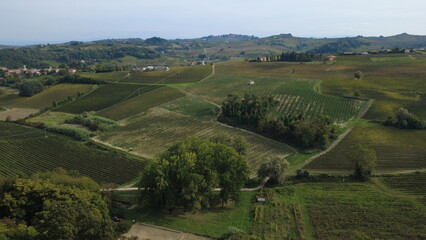 Fontanile, Asti, Piemonte, Italia - Le colline i vignete, panorami e chiesa con cupola. 